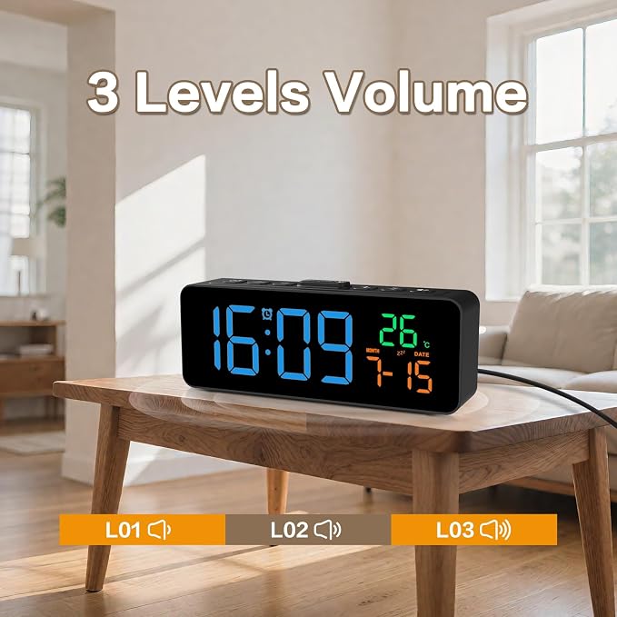 3-in-1 Digital Clocks for Living Room, Small & Compact Alarm Clock | Temperature - Image 7
