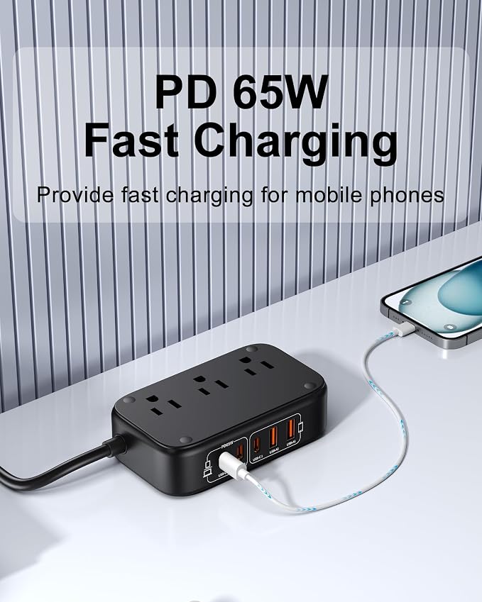 7-in-1 Power Strip, PD GaN 65W USB C Power Strip - Image 4
