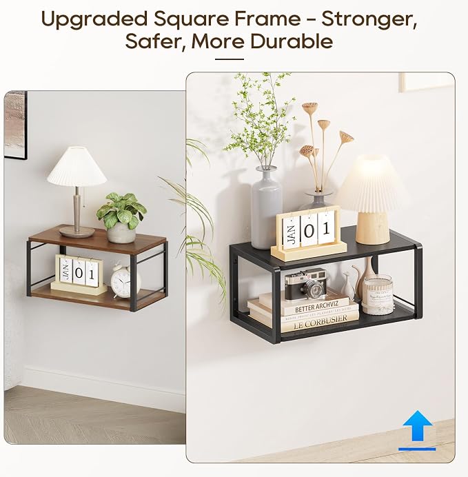 Floating Nightstand Set of 2, Wood Bedside Shelf Wall Mounted Nightstand - Image 3