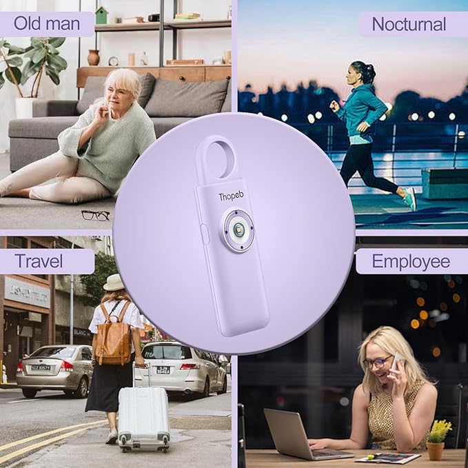 Thopeb–The Original Personal Safety Alarm for Women Self Defense – Elders & Kids Self Defense Keychain Siren – 135dB Loud Siren Bird Sound – Cute Key Chains Protection (Purple)