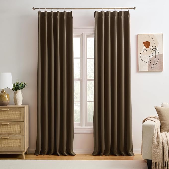 Brown Blackout Curtains 126 Inches Long, Extra Long Pinch Pleats Living Room by KEQIAOSUOCAI