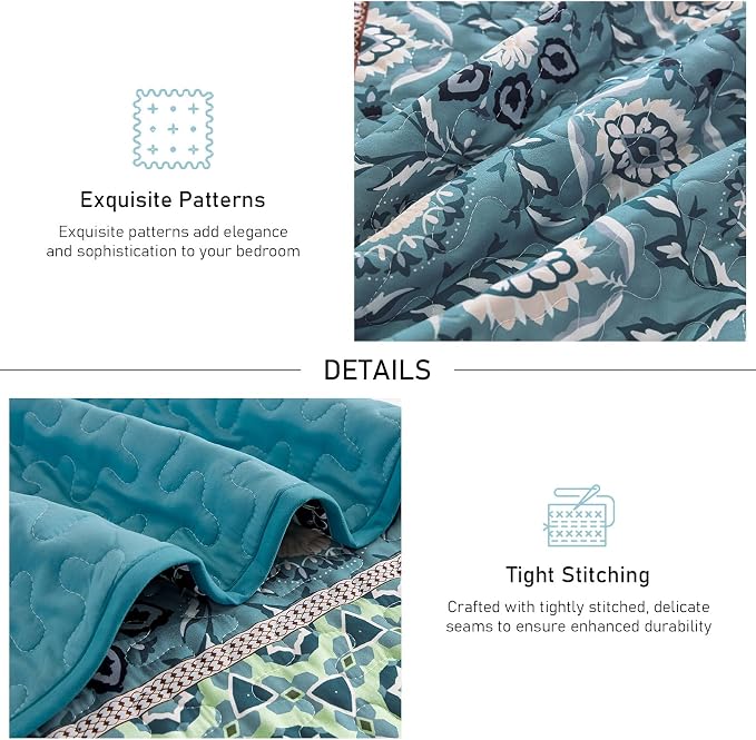 Yiran Blue Boho Quilt Set King Size, Fall Patchwork Bedspreads | Bohemia - Image 6