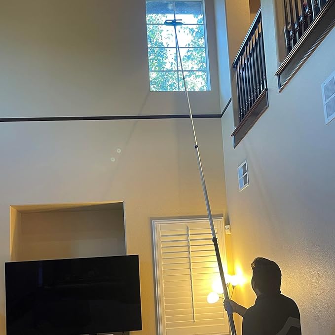 Hicavar High Ceiling Fan Duster with 5-8 Foot Extension Pole, Extendable Reusable Cobweb, Feather, Window Cleaning Squeegee Kit