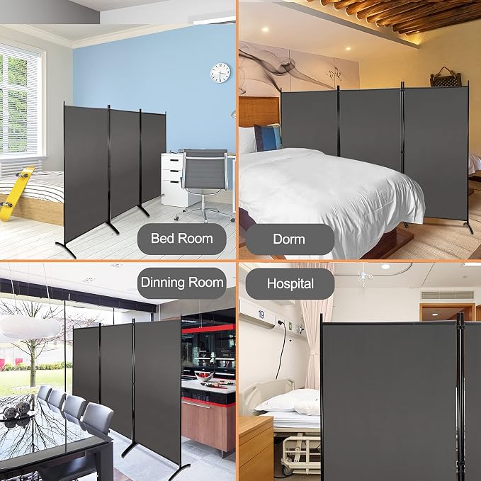 MAYOLIAH 3 Panels Room Divider Partition 6ft Tall Folding Privacy Screen | - Image 5