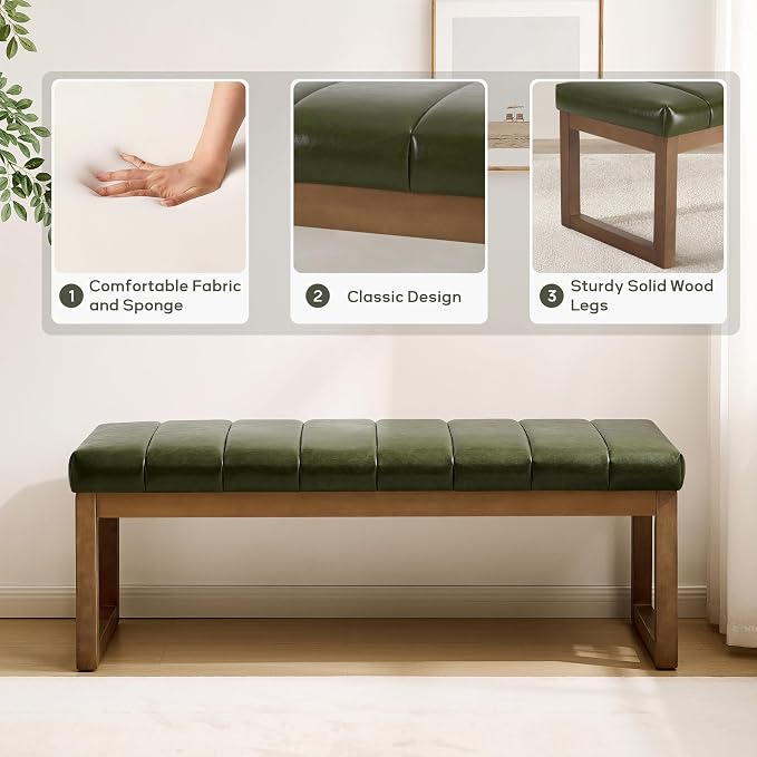 52.7" Bedroom Bench for End of Bed, Faux Leather Entryway Bench | Modern - Image 7