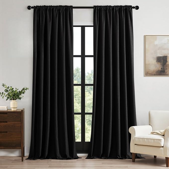 MIULEE 100% Blackout Back Tab Pleat Linen Curtains 50" Wx96 L, Thick Faux Linen by MIULEE