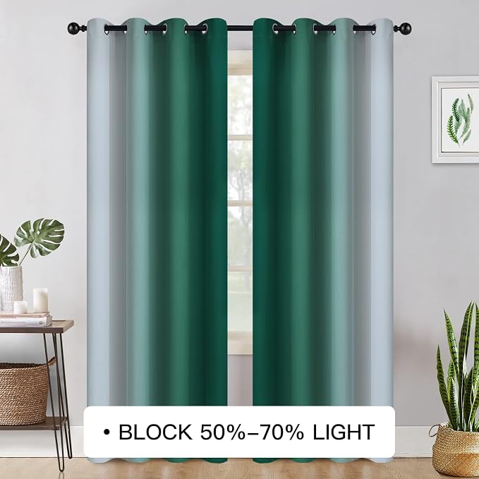 COSVIYA Curtains & Drapes Grommet Ombre Dark Green Curtains W52 x L84 Inch | - Image 2