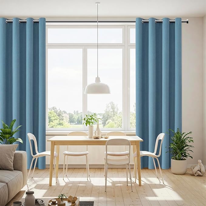 ChrisDowa 100% Blackout Blue Solid Curtains 45 Inches Long 2 Panels for Bedroom Living Room,Farmhouse Room Darkening Thermal Insulated Soundproof Grommet Top Window Treatment Drapes,52x45