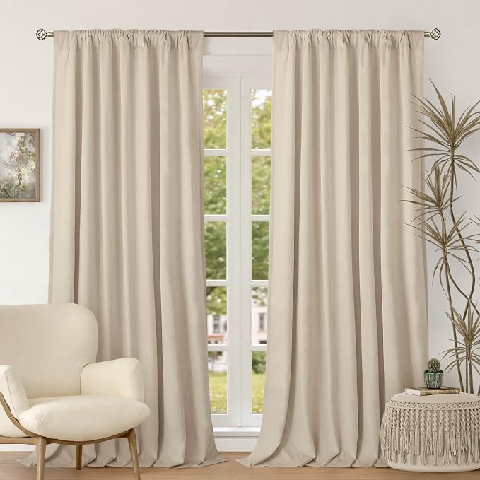 BGment Cream Beige Luxury Blackout Velvet Curtains 84 inches 2 Panels | Thick - Image 2