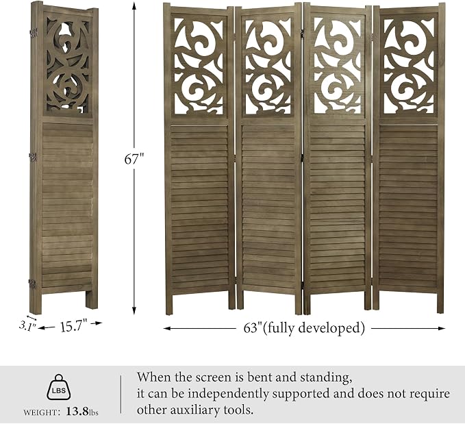 Room Divider Wood Carved Wall Divider Indoor Folding Portable Partition Screen - Image 6