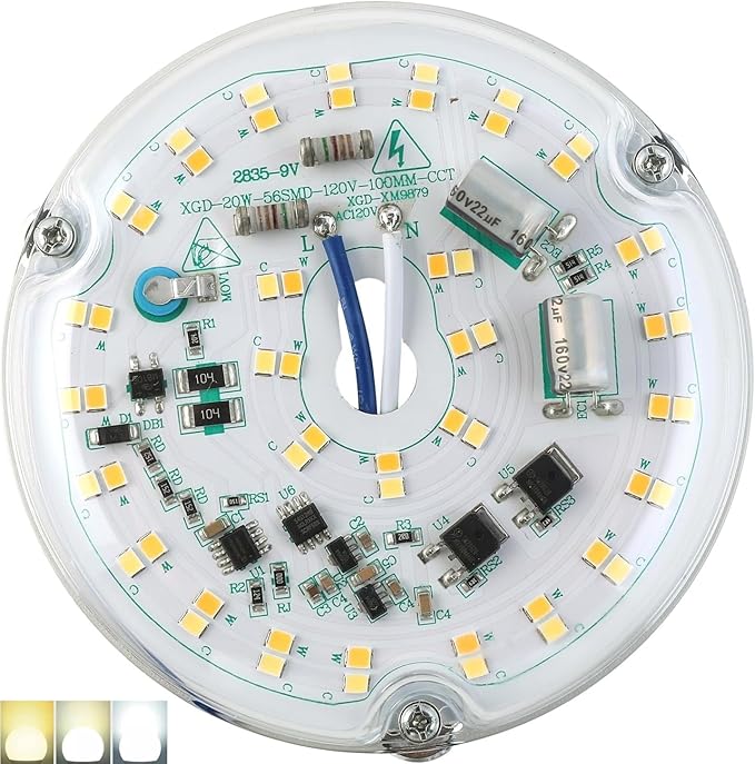 HAOLEDI 4'' 20W LED Ceiling Fan Light Retrofit Kit, Ceiling Light Replacement, LED Flush Mount Ceiling Light, 2400LM, 3CCT 3000K 4500K 5000K,120V, ETL Listed Dimmable CRI90 (3CCT)