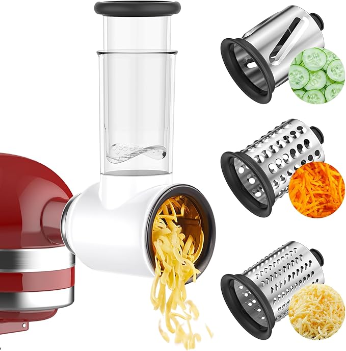 Cofun Slicer Shredder Attachment for Kitchenaid Stand Mixer, Cheese Grater Attachment, Food Slicer Salad Maker for Kitchen aid Mixer Accessories and Attachments with 3 Blades