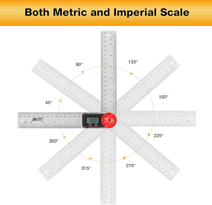 UNIPEC Digital Angle Finder Protractor, Angle Finder Ruler,Stainless steel 7inch 200mm 7inch/200mm, Angle Measuring Tool for Woodworking,Carpenter,Construction,DIY Measurement (Stainless Steel)
