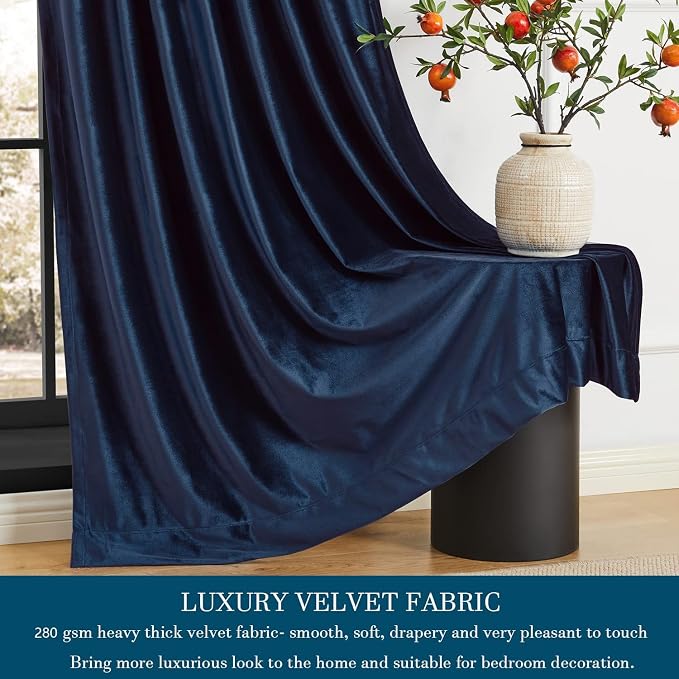 Navy Blue Velvet Curtains 84 inch Long - Image 4