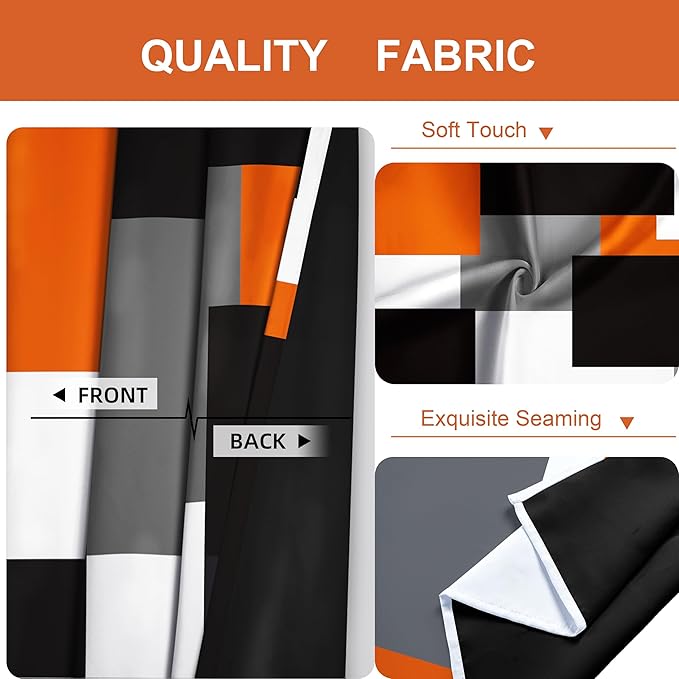 Orange 100% Blackout Curtains for Bedroom 63 inch Length 2 Panels Set Black Grey Modern Abstract Geometric Black Out Curtains Insulated Room Darkening Window Drapes for Living Room, 52Wx63L