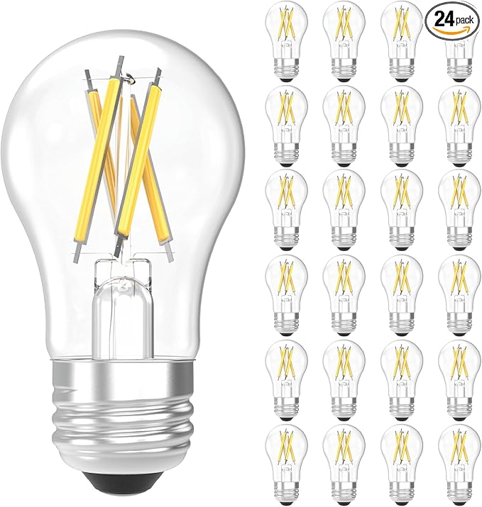 Sunco 24 Pack A15 Light Bulb LED, Edison Style Bulb, Dimmable Vintage Filament Lighting, 800 LM, 7W (60W Equivalent), 2700K Soft White, E26 Medium Base, Wet Rated UL