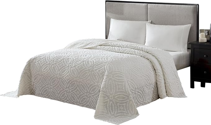 Beatrice Home Fashions Wedding Ring Queen Cotton Chenille Bedspread, Ivory | by BeatriceHomeFashions