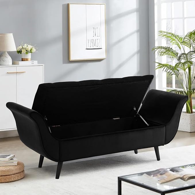 65" Velvet End of Bed Bench, Upholstered Seat - Image 6