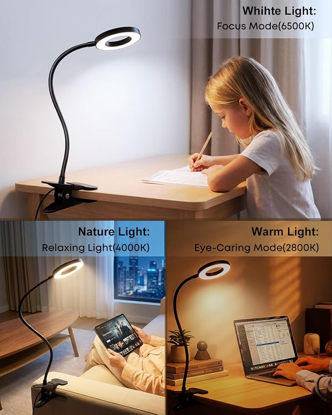 Clip on Light 5W Desk Lamp, Eye Caring Reading Light - Image 2
