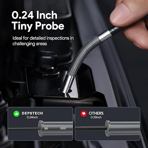 DEPSTECH 210° Two-Way Articulating Borescope, 0.24in Ultra-Slim Endoscope Camera with Lights, 4.5” IPS Screen, 5ft Waterproof Flexible Snake Tube, Industrial Inspection Camera for Automotive Mechanics