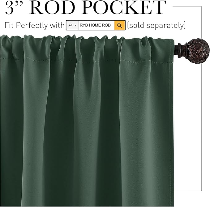 RYB HOME Basement Bathroom Kitchen Cafe Blackout Privacy Curtains 30 inches | - Image 2