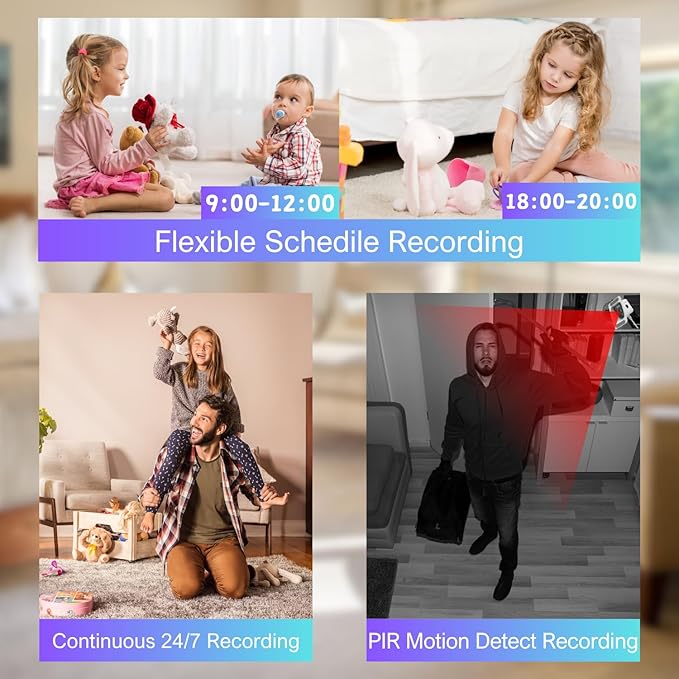 FEICAMYZX Indoor Security Camera, 3MP 2K Window Camera, 2.4GHz/5GHz WiFi, Starlight Night Vision, 24/7 Recording, 8ft Cable