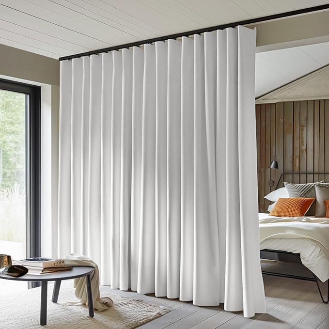Room Divider Curtains Total Blackout Privacy Curtain Panel Room Thermal Insulated Noise Reduction Curtains for Bedroom Window Living Room Ceiling Track Curtain W 10 ft × H 7 ft White