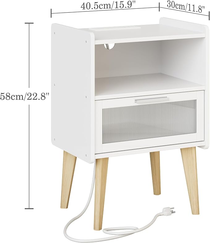 MMEOLUOOK Nightstand with Charging Station, Bedside Tables, End Table Side - Image 3