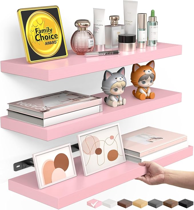BAYKA Pink Floating Shelves 15.7in, Wall Mounted by Bayka