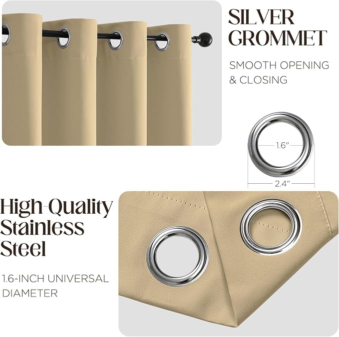 CUCRAF Beige Blackout Curtains 72 inch Length 2 Panels Set, Room Darkening - Image 2