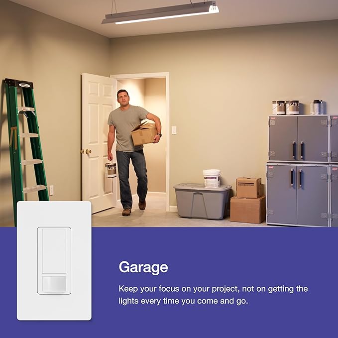 Lutron Maestro Motion Sensor Light Switch w/ Wallplate for Bathroom, Garage, Laundry Room, Any Bulbs, Occupancy Vacancy Sensor, Single-Pole, MS-OPS2HW-WH, White