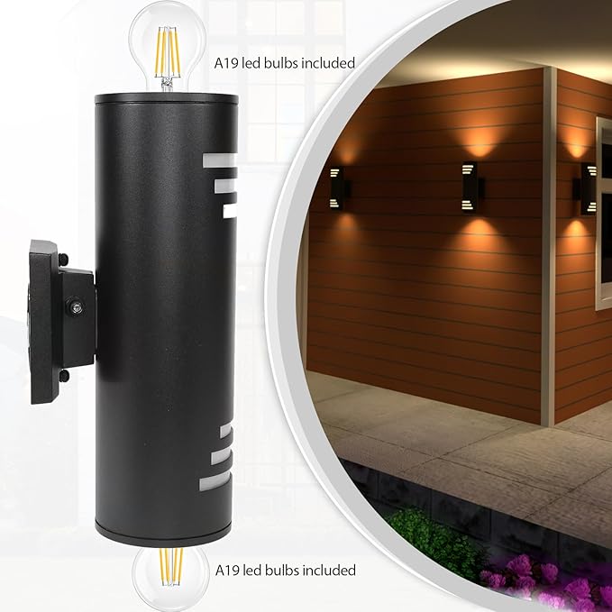 rosykite Dusk to Dawn Porch Lights Outdoor 2 Pack, Modern Exterior Lighting Fixtures 13In, Cylinder Outdoor Wall Lights Up Down Sconce Lighting for House Doorway, ETL Listed
