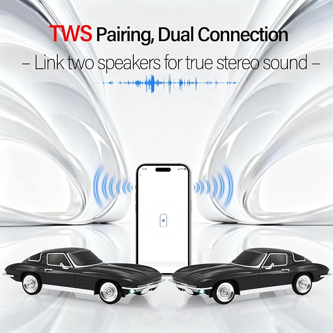 WSTER Retro American Style car Bluetooth Speaker, Portable Wireless Outdoor Speaker, TWS Stereo, Support USB/TF/AUX, Party Bluetooth Speaker with Microphone,Classic car Gifts for Men(Black)