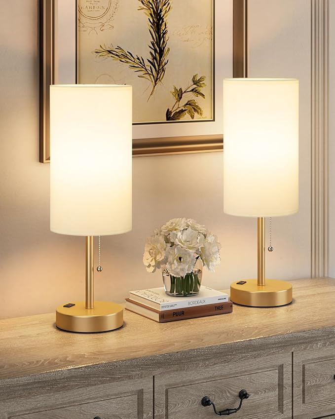 17.4" Gold Bedside Table Lamps Set of 2 - Image 4