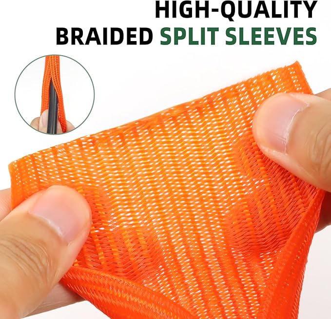 Split Wire Loom Tubing, Cable Protector Sleeve, Braided Cable Management for TV/Computer/Home Theater/Engine Bay, Cord Protectors from Pets No Chew (Orange, 1"-25ft)