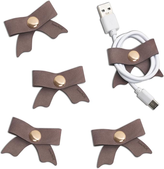 5 Pack Cord Organizer, Bow Cord Keeper, Cable Organizer USB holder, Leather by SenseAGE