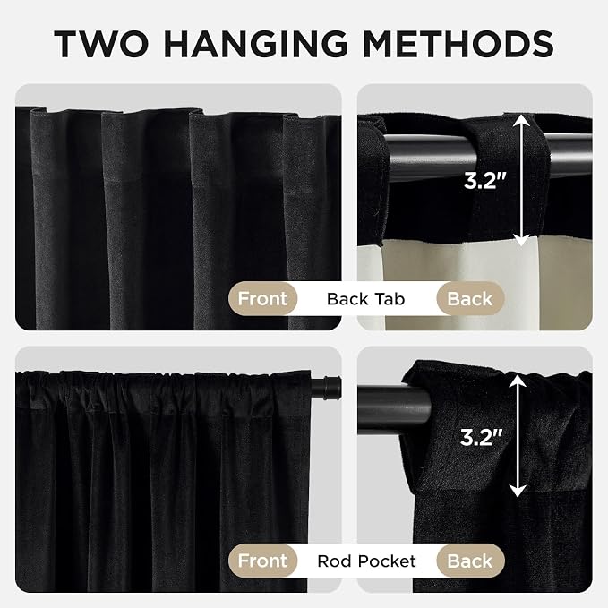 Joydeco 100% Blackout Curtains Velvet Black Out Curtain 108 Inch Drapes | - Image 3
