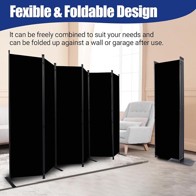 6 Panel Folding Privacy Screen, 11ft W x 6ft H Partition Room Divider Panel | - Image 4