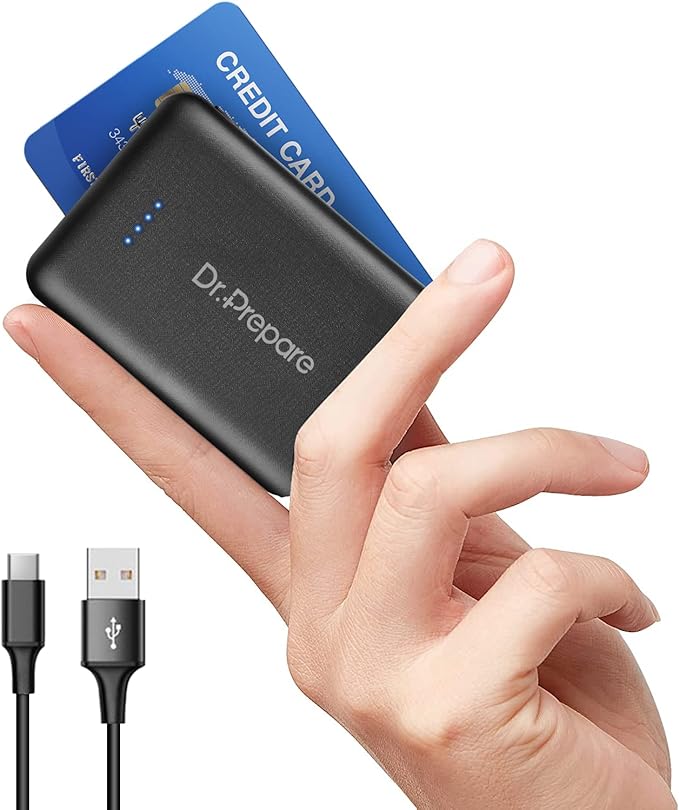 DR.PREPARE 10000mAh Heated Vest Battery Pack with Dual USB Outputs & Type C in/Output, 5V 3A Power Bank for Heated Jacket, Ultra-Compact Portable External Battery Charger, Eye Mask, iPhone, iPad