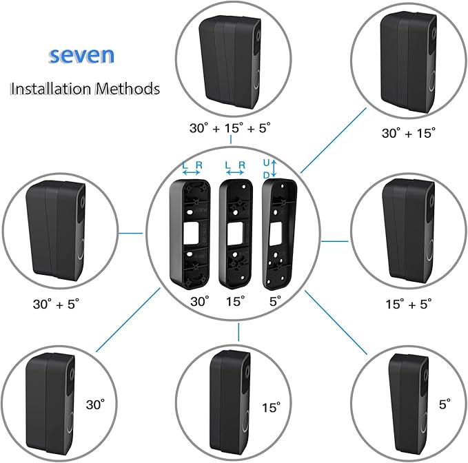 Adjustable Doorbell Angle Mount for Blink Video Doorbell 1st Gen and for REOLINK Video Doorbell WiFi Camera (30°+15°L/R+5°Up/Down Corner Wedge)