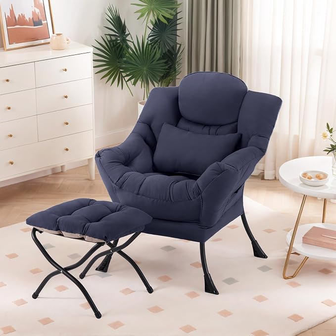Furlide Lazy Chair with Ottoman, Modern Lounge Chair with Lumbar Pillow by Furlide