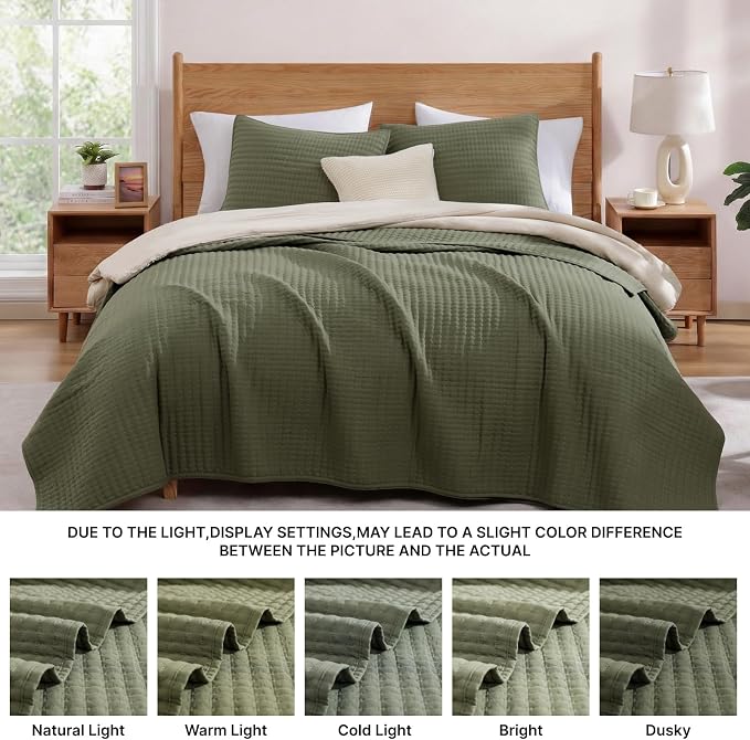 Olive Green California/Oversized King Size Quilt Bedding Set | Lightweight Soft - Image 6
