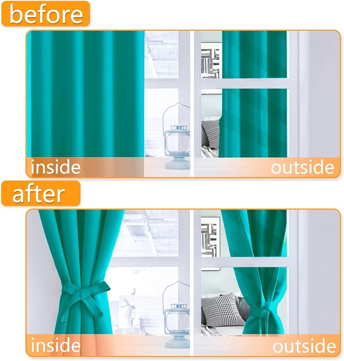 Blackout Curtains for Bedroom, Peacock Teal, 52 x 63 Inch, 2 Panels | Thermal - Image 4