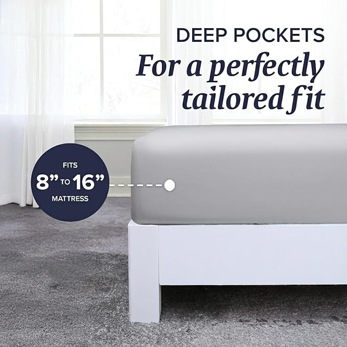 Beckham Hotel Collection Queen Sheet Set 100% Cotton, 500TC Luxury Sateen Bedding, 16” Deep Pocket, Moisture-Wicking, 4-Piece, Gray
