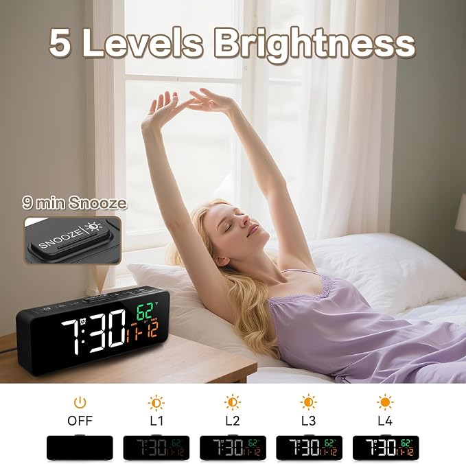 3-in-1 Digital Clocks for Living Room, Small & Compact Alarm Clock | Temperature - Image 6