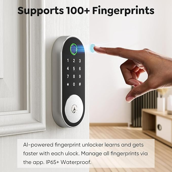 Fingerprint Smart Deadbolt with Keypad – Keyless Entry Lock for Home, Apartment, Office, Airbnb, Rental, Kids & Seniors, App & Code Access, Auto-Lock, Easy DIY Install, Compatible with Alexa & Google