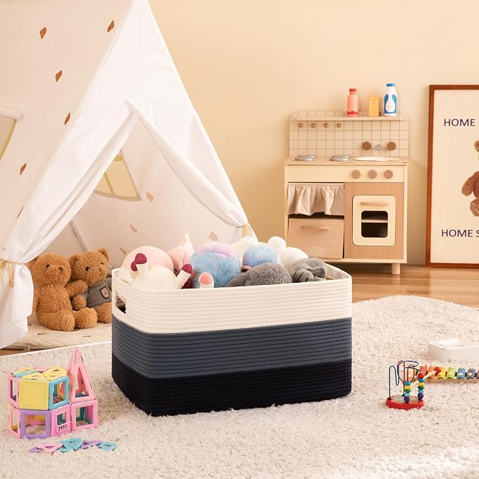 OIAHOMY Blanket Basket Laundry Basket Dog Toy Basket 108L Gradient Blue | Large - Image 2