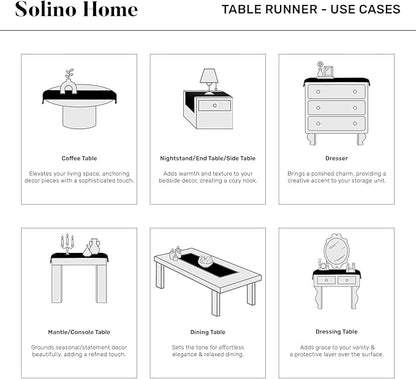 Solino Home Linen Hemstitch Table Runner 48 Inches - 100% Pure Linen Teal Table Runner 14 x 48 Inch Ideal for Dresser and Coffee Tables - Christmas, New Year - Classic Hemstitch