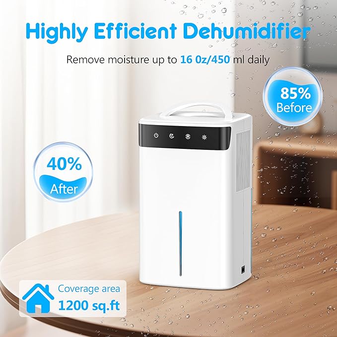 DEVERSE Max 5 Pints Smart Dehumidifier for Home/Bedroom/Basement, 600 Sq.Ft Coverage, with Drain Hose, Smart Humidity Control & Large Tank