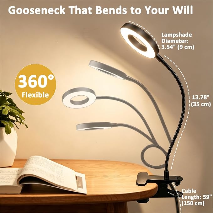 Akynite Desk Lamp Clip on Light, 48 LED Clamp Lamp, 5 Color 10 Brightness | USB - Image 5